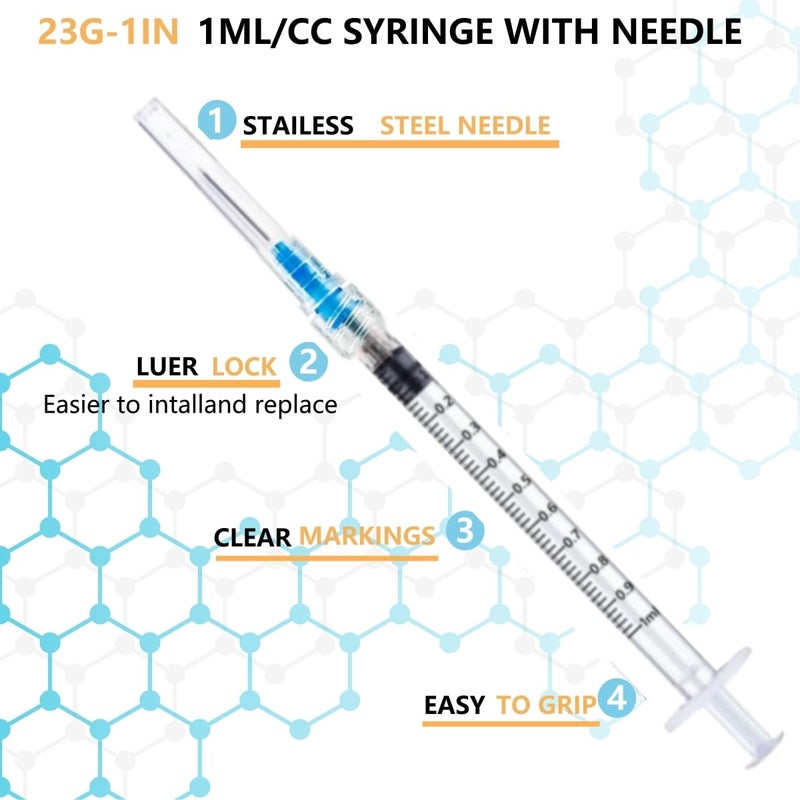 DM YOSLEB 50 Pack 1ml 23Gauge - 1 Inch Luer Lock Lab Sample Measuring Tool, Individually Sealed Wrapped - Image 2